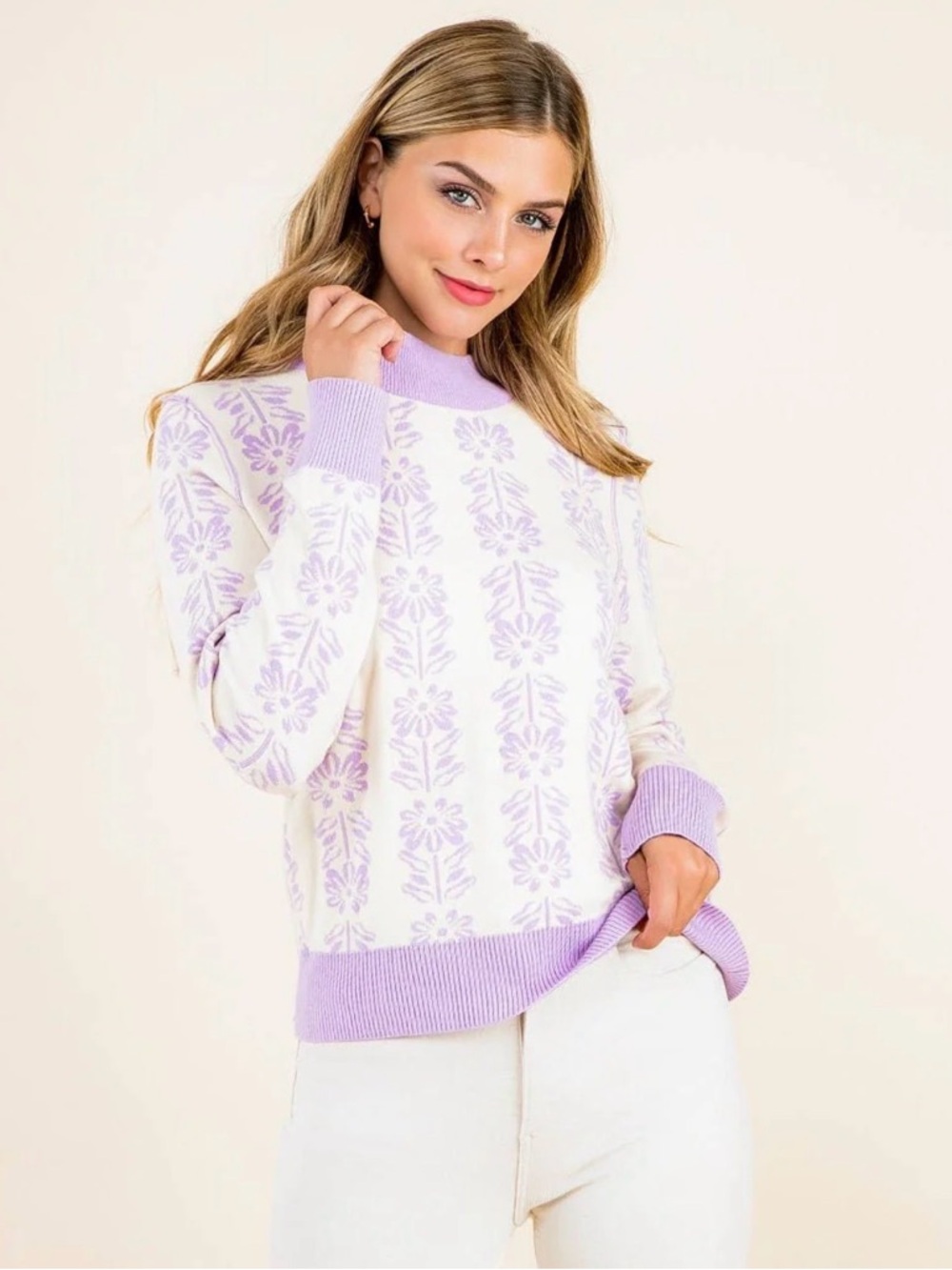 THML lilac jacquard- floral patterned sweater size M